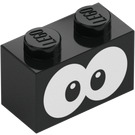 LEGO Black Brick 1 x 2 with Para-Biddybud Eyes with Bottom Tube (3004 / 94895)