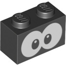 LEGO Schwarz Backstein 1 x 2 mit Para-Biddybud Augen mit Unterrohr (3004 / 94895)