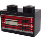 LEGO Noir Brique 1 x 2 avec Taillight La gauche Autocollant avec tube inférieur (3004)