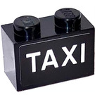 LEGO Black Brick 1 x 2 with TAXI on both sides Sticker with Bottom Tube (3004)