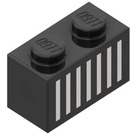 LEGO Svart Kloss 1 x 2 med Vit Grill med bottenrör (3004)