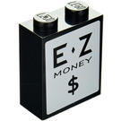 LEGO Schwarz Backstein 1 x 2 x 2 mit ‘E-Z MONEY $’ Aufkleber mit Innenbolzenhalter (3245)