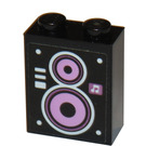 LEGO Black Brick 1 x 2 x 2 with pink speaker Sticker with Inside Stud Holder (3245)