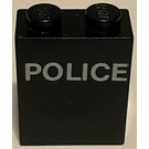 LEGO Black Brick 1 x 2 x 2 with "POLICE" with Inside Axle Holder (3245)