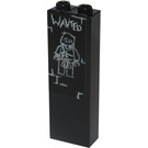 LEGO Black Brick 1 x 2 x 5 with 'WANTED' and Ninja Drawing Sticker with Stud Holder (2454)