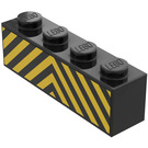 LEGO Schwarz Backstein 1 x 4 mit Schwarz und Gelb Streifen Danger Aufkleber (3010)