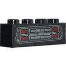 LEGO Black Brick 1 x 4 with Frontgrille with Red Lights Sticker (3010)