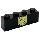 LEGO Schwarz Stein 1 x 4 mit '$' im Gelb Schild (3010)