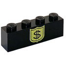 LEGO Black Brick 1 x 4 with '$' in Yellow Shield (3010)