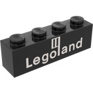 LEGO Černá Kostka 1 x 4 s Legoland-logo Bílá (3010)