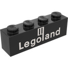 LEGO Noir Brique 1 x 4 avec Legoland-logo blanc (3010)