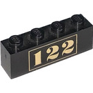 LEGO Black Brick 1 x 4 with Metalic Gold '122' (3010)