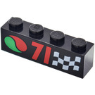 LEGO Černá Kostka 1 x 4 s Octan logo, "71" a Checkered Vlajka (3010)