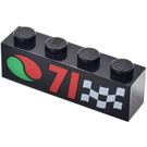 LEGO Schwarz Backstein 1 x 4 mit Octan Logo, "71" und Checkered Flagge (3010)