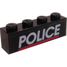 LEGO Schwarz Backstein 1 x 4 mit Polizei Logo Aufkleber (3010)