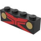 LEGO Noir Brique 1 x 4 avec rouge X et 2 Golden Circles (Martian Manhunter) (3010)