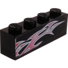 LEGO Black Brick 1 x 4 with Silver/Pink Flames (Left) Sticker (3010)