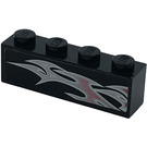 LEGO Black Brick 1 x 4 with Silver/Pink Flames (Right) Sticker (3010)