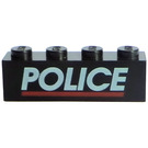 LEGO Black Brick 1 x 4 with White POLICE and Red Line Pattern (3010)