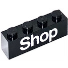 LEGO Zwart Steen 1 x 4 met Wit 'Shop' (3010)