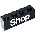 LEGO Black Brick 1 x 4 with White 'Shop' (3010)