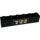 LEGO Zwart Steen 1 x 6 met "722" (3009)