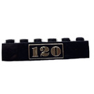 LEGO Noir Brique 1 x 6 avec Gold "120" (3009)