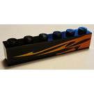 LEGO Noir Brique 1 x 6 avec Orange Flamme (Droite) Autocollant (3009)