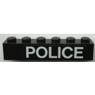 LEGO Noir Brique 1 x 6 avec 'Police' sur Noir Background Autocollant (3009)