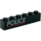 LEGO Schwarz Backstein 1 x 6 mit 'Polizei' mit rot Line (Links) Aufkleber (3009)