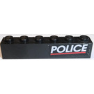 LEGO Black Brick 1 x 6 with 'POLICE' with Red Line (Right) Sticker (3009)