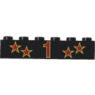 LEGO Zwart Steen 1 x 6 met Rood en Geel Stars en 1 (3009)
