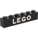 LEGO Schwarz Backstein 1 x 6 mit Weiß "LEGO" (3009)