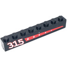 LEGO Black Brick 1 x 8 with 5 Stars on Red Stripe and '315' on Left Sticker (3008)