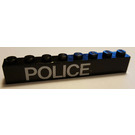 LEGO Schwarz Backstein 1 x 8 mit 'Polizei' (Both Sides) Aufkleber (3008)