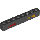 LEGO Noir Brique 1 x 8 avec rouge POWER et Jaune TV TYPE Markings (1399 / 3008)