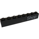 LEGO Black Brick 1 x 8 with 'Shop' Sticker (3008)