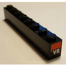 LEGO Black Brick 1 x 8 with 'V8' (both sides) Sticker (3008)