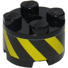 LEGO Black Brick 2 x 2 Round with Black and Yellow Danger Stripes Sticker (3941)