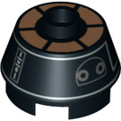 LEGO Black Brick 2 x 2 Round with Sloped Sides with Silver and Brown Astromech Droid Pattern (70252 / 98100)