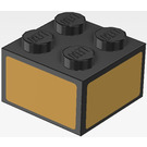 LEGO Schwarz Backstein 2 x 2 mit Gold Rectangle (All Sides) Aufkleber (3003)