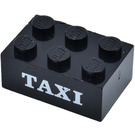 LEGO Black Brick 2 x 3 with 'TAXI' Serif (Earlier, without Cross Supports) (3002)