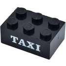 LEGO Zwart Steen 2 x 3 met 'TAXI' Serif (Eerder, zonder kruissteunen) (3002)