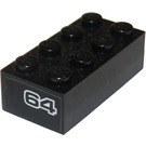 LEGO Schwarz Backstein 2 x 4 mit '64' Aufkleber (3001)