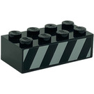 LEGO Schwarz Backstein 2 x 4 mit Schwarz und Weiß Danger Streifen Links Aufkleber (3001)