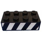 LEGO Schwarz Backstein 2 x 4 mit Schwarz und Weiß Danger Streifen Recht Aufkleber (3001)