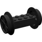 LEGO Black Brick 2 x 4 with Large Spoked Red Train Wheels (29mm) (4180)