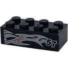 LEGO Black Brick 2 x 4 with Silver and Pink Flames and '57' Sticker (3001)
