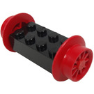 LEGO Zwart Steen 2 x 4 met Spoked Rood Trein Wielen en Rood Pin (23mm) (4180)