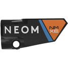 LEGO Black Curved Panel 4 Right with ‘NMXE’ on Orange Triangle and ‘NEOM’ (Left) Sticker (64391)